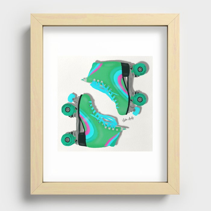 Green roller skates- white transparent background Recessed Framed Print