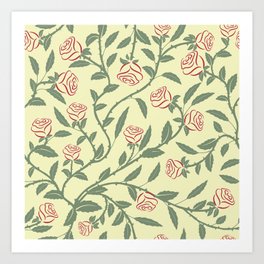 Abstract pattern of stylized roses and stems Art Print
