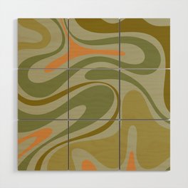Retro Fantasy Swirl Abstract in Vintage Olive Green Celadon Orange Wood Wall Art