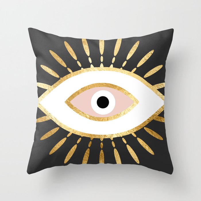 gold foil evil eye in blush Throw Pillow