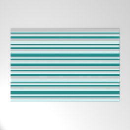 [ Thumbnail: Light Grey, Light Cyan, and Dark Cyan Colored Stripes Pattern Welcome Mat ]