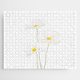 3 white cosmos flowers ink and watercolor Jigsaw Puzzle