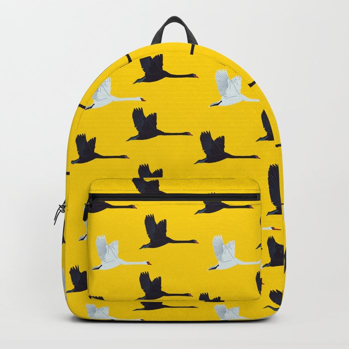 Flying Elegant Swan Pattern on Yellow Background Backpack