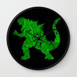 Japanese Monster - II Wall Clock | Outdoor, Sea, Godzilla, Hip, Girl, Color, Scary, City, People, Graphicdesign 