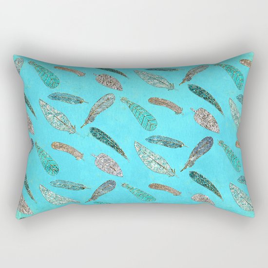 Sparkle Glitter Boho Bohemian Feathers on aqua on #Society6 Rectangular Pillow