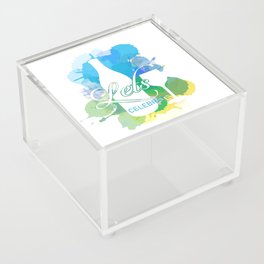 Happy New year celebration with champagne bottle and glass watercolor splash in cool color scheme	 Acrylic Box