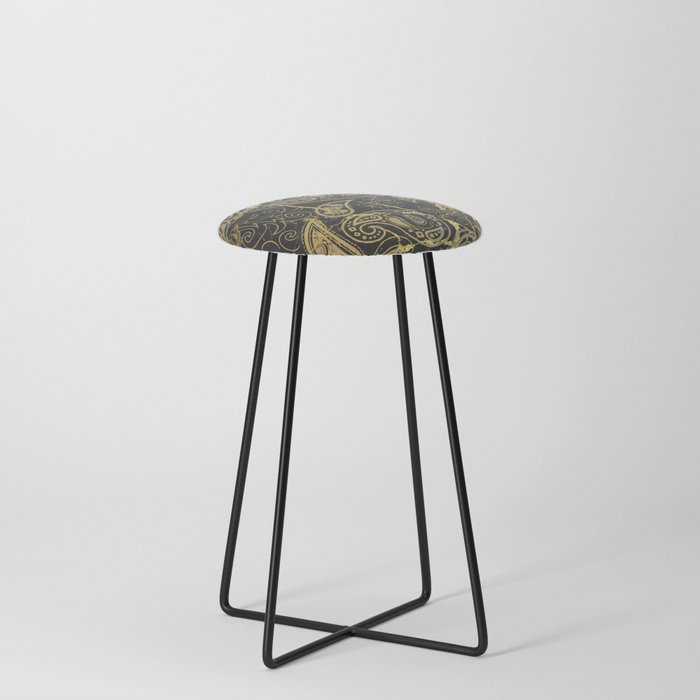 Black Marble Paisley Counter Stool