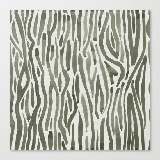 Simply Bonsai Lines in Green Tea and Lunar Gray Canvas Print