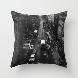 New York City skyline and Chinatown neighborhood in Manhattan black and white Throw Pillow