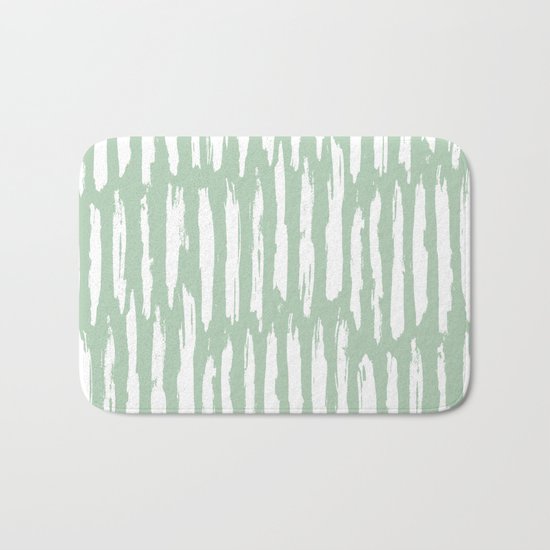 Vertical Dash Stripes White on Pastel Cactus Green Bath Mat