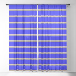 [ Thumbnail: Blue, Tan & Gray Colored Lines/Stripes Pattern Sheer Curtain ]