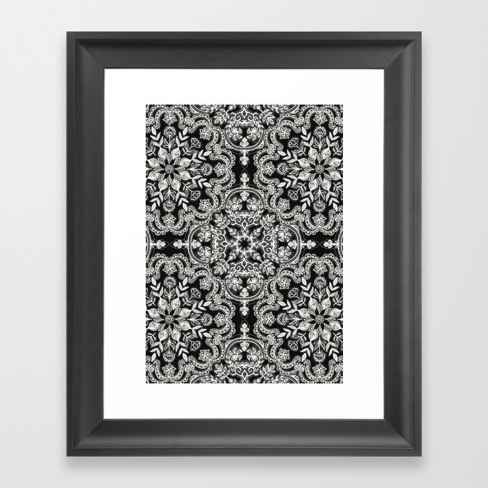 Black & White Folk Art Pattern Framed Art Print