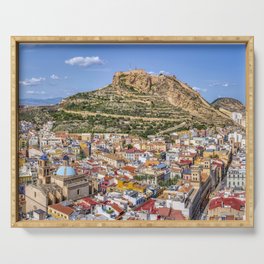 Alicante with the cathedral and the castle of Santa Barbara, Spain. Serving Tray