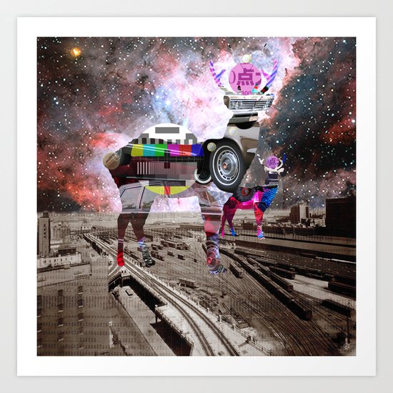 DeerInvasion - Railway Blues Deer Art Print