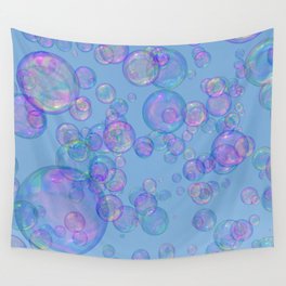 Pretty Colourful Bubbles, Light Blue Background Wall Tapestry