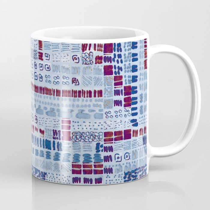 rust red and blue batik inspired ink marks hand-drawn collection Coffee Mug