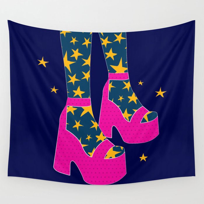 Boogie Wonderland // Pink, Fun, Shoes, Stars, Girly Wall Tapestry