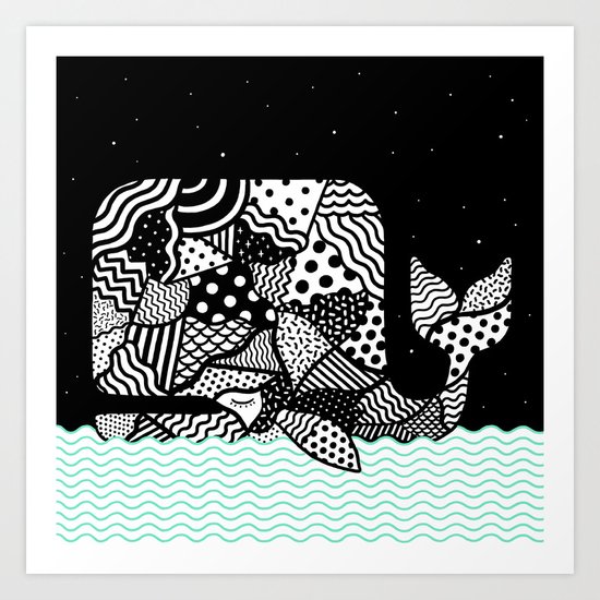 Patchwork Whale Art Print