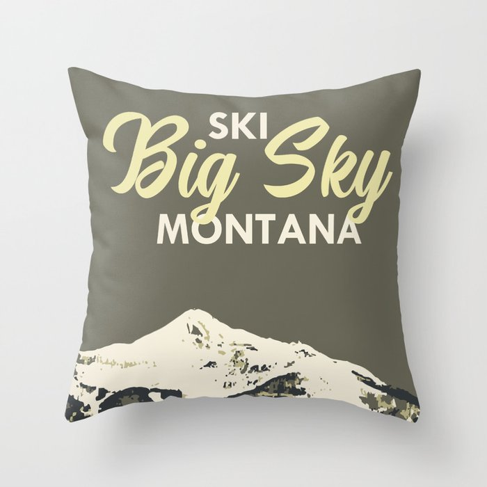 Gray Ski Big Sky Montana Vintage Poster Throw Pillow