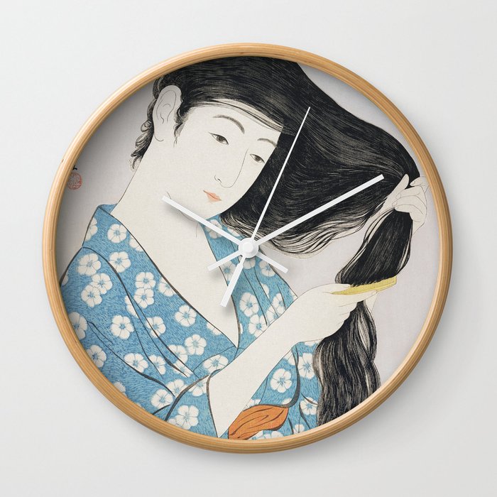 Woman Combing Her Hair Wall Clock