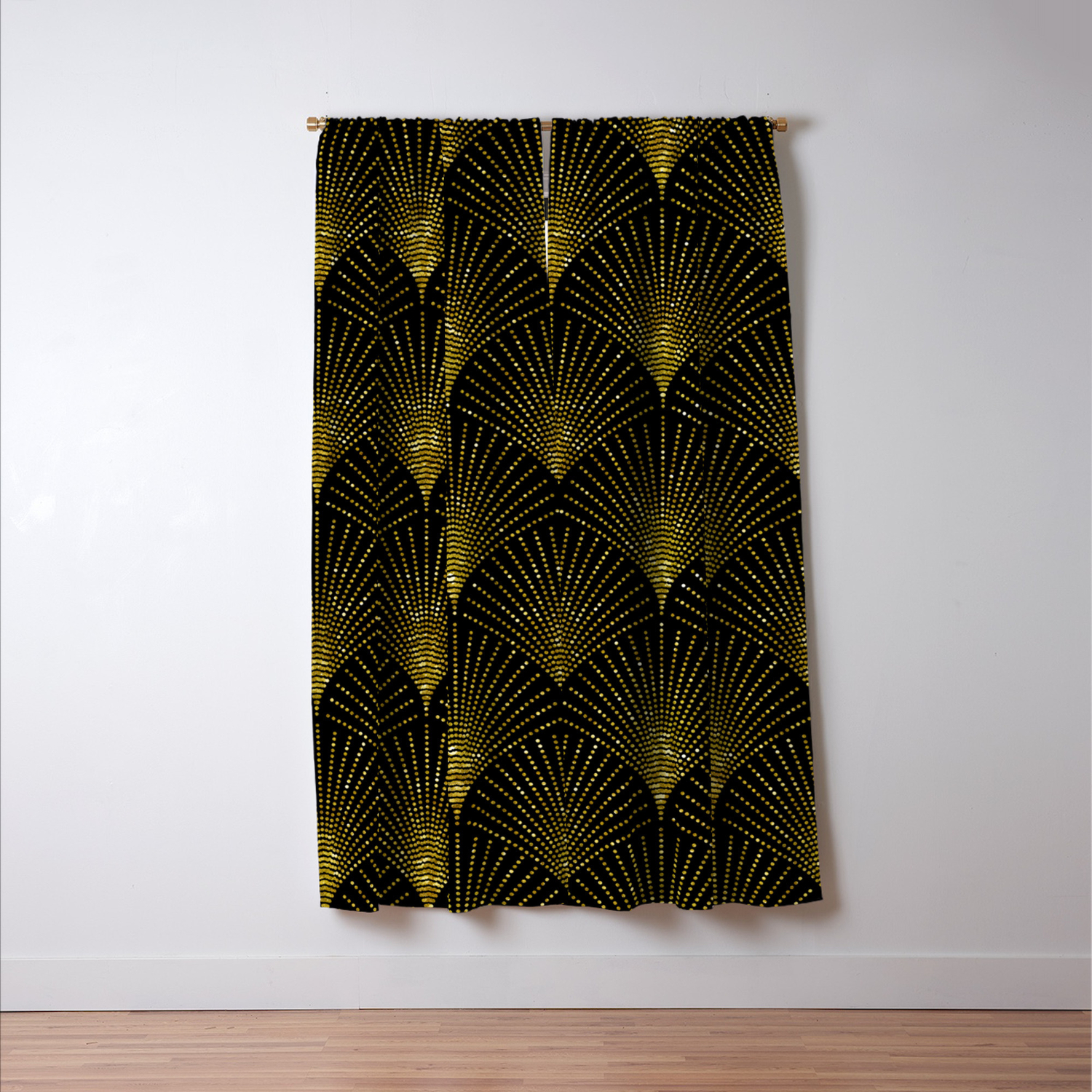 Back And Gold Art Deco Geometric Pattern Blackout Curtain By