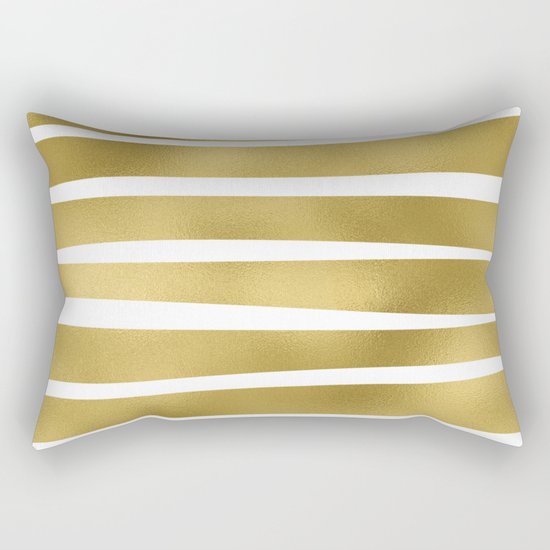 Gold unequal glitter stripes on clear white - horizontal pattern Rectangular Pillow