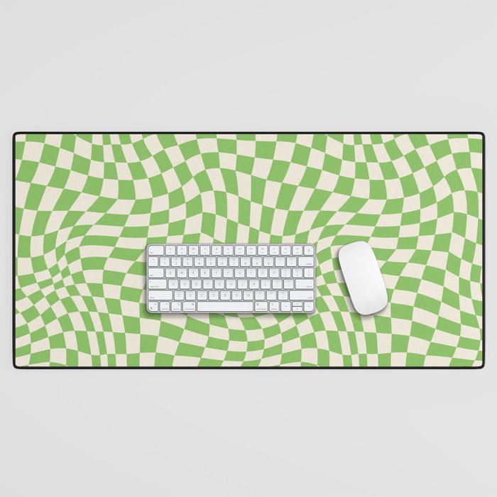 Twist Checkerboard Green Wavy Geometric Desk Mat