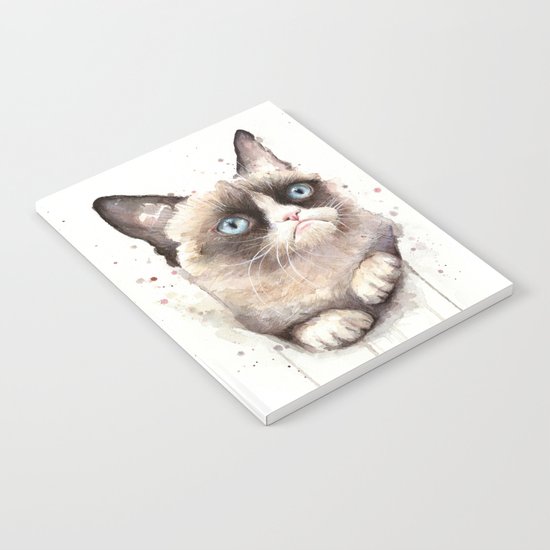 Grumpy Watercolor Cat Animals Meme Geek Art Notebook