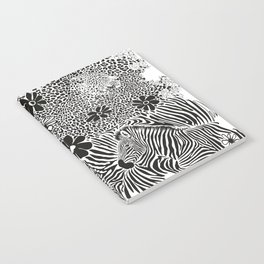 Camouflage and leopard and zebra heads with cartoon flowers Notebook