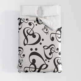 Black And White Clef Hearts Duvet Cover