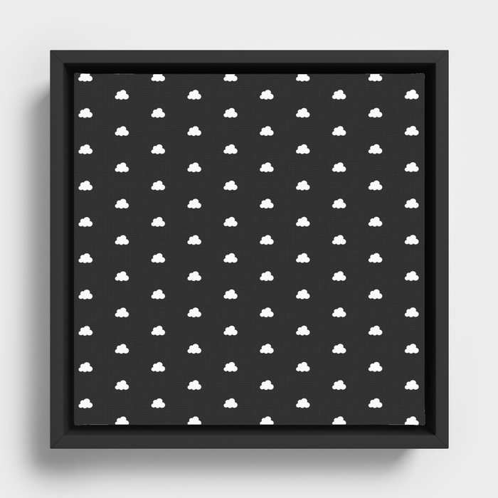 Dark grey background with small white clouds pattern Framed Canvas