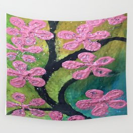 Cherry Blossom Painting Wall Tapestry