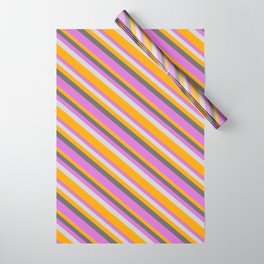[ Thumbnail: Dim Gray, Orchid, Light Gray & Orange Colored Lined Pattern Wrapping Paper ]
