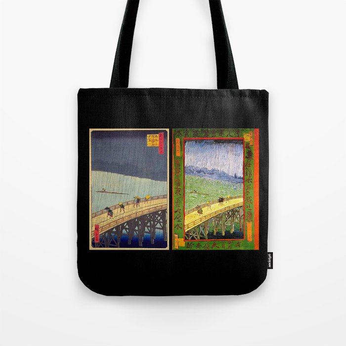Hiroshige,“Sudden Shower Over Shin-Ohashi Bridge and Atake” & Van Gogh,“Bridge in the rain” Tote Bag