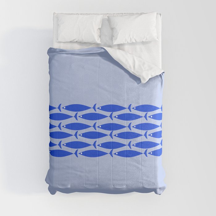 Fish Stripe Mid-Century Minimalist Royal Blue Light Blue White Comforter