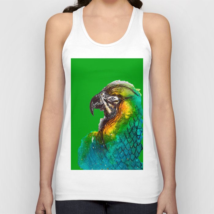 Watercolour parrot with green background Tank Top
