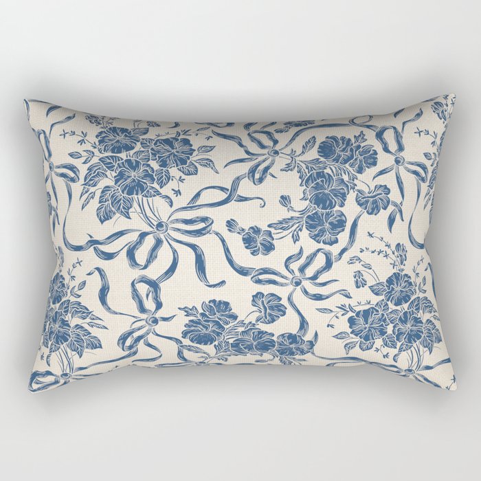 Chic Modern Vintage Ivory Navy Blue Floral Pattern Rectangular Pillow