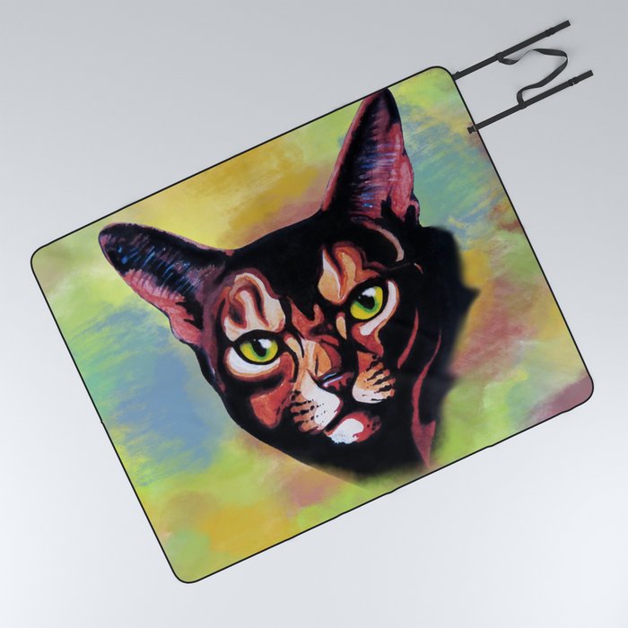 Cat Portrait Watercolor Art Paint Style Picnic Blanket