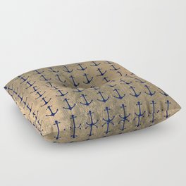 Trendy Navy Blue Gold Nautical Anchor Pattern Floor Pillow