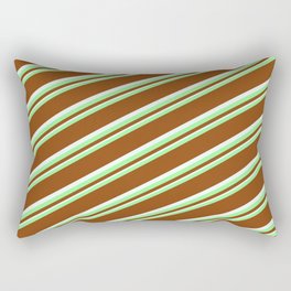 [ Thumbnail: Green, Brown & Mint Cream Colored Lines Pattern Rectangular Pillow ]