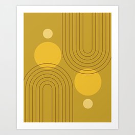 Mid Century Modern Geometric 213 in Gold Shades Art Print