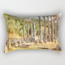 Fallen Ruins of Euromos Watercolor Rectangular Pillow