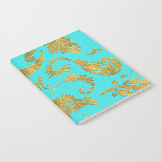 Queenlike on aqua - Gold glitter ornaments on aqua background- pattern Notebook