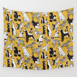Geometric sweet wet noses // goldenrod yellow mustard background black and white dogs Wall Tapestry