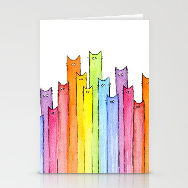 Rainbow of Cats Funny Whimsical Animals Stationery Cards