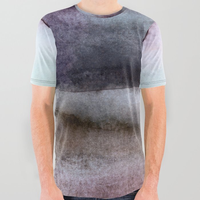 Violet Mountain Landscape Watercolor All Over Graphic Tee