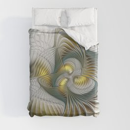 Noble And Golden, Abstract Modern Fractal Art Duvet Cover