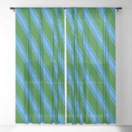 [ Thumbnail: Dark Green and Blue Colored Lines Pattern Sheer Curtain ]