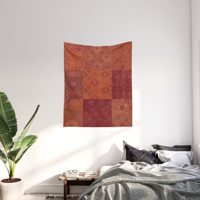 Vintage Bohemian Quilt in Burnt Orange