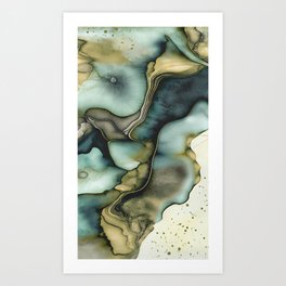 Green Teal Watercolor Abstract Painting Art Print